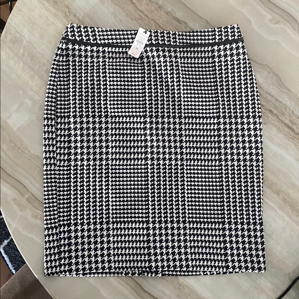 New Talbots Pencil Womens Black/White Houndstooth Plaid Skirt petite Size 8P